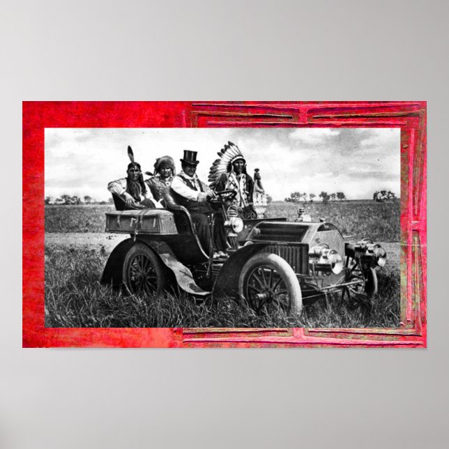 POSTER APACHES ET GERONIMO CONDUISANT UNE VOITURE À MOTEU (Devant)