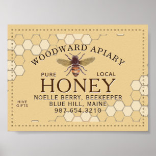 Poster Apiary Honeypeb Honeybee Dotée Bordure jaune