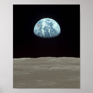 Poster Apollo 11 Vue de la Terre se levant au-dessus de l