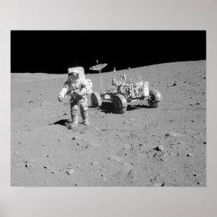 Poster Apollo 15 Astronaut et véhicule itinérant lunaire