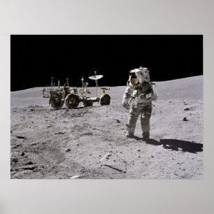 Poster Apollo 16 Astronaut et véhicule itinérant lunaire