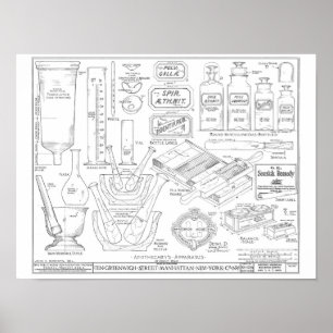 Poster Apothecary outils bouteilles illustration art vint