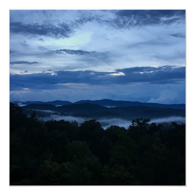 Poster Appalachian Mountain View Couleurs Bleues foncées (Devant)