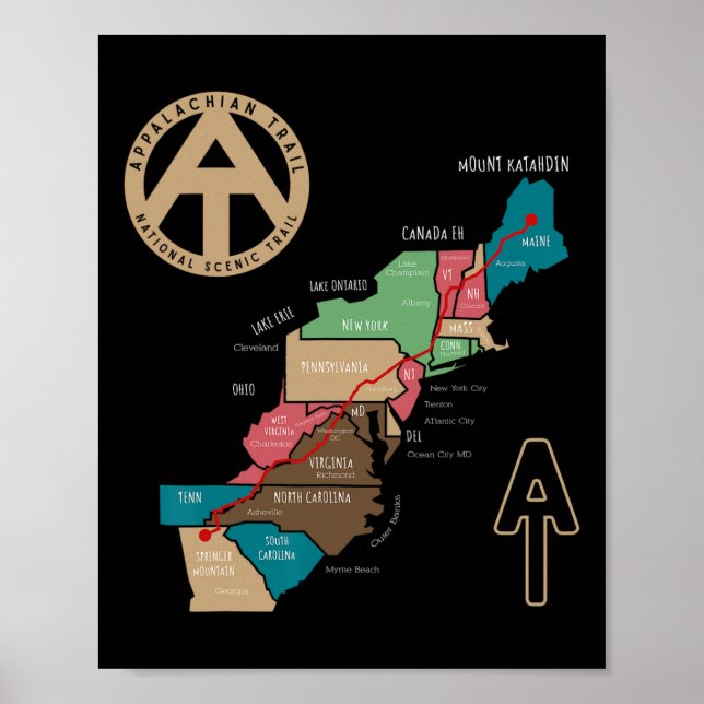 Poster Appalachian Trail Hiking Map  (Devant)