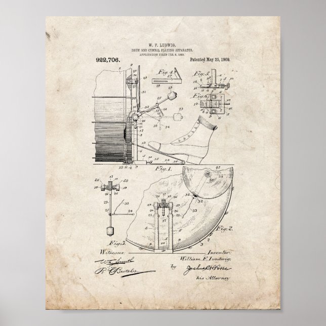 Poster Appareil De Jeu À Tambour Et À Cymbale Brevet - Vi (Devant)