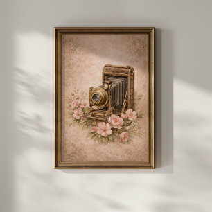 Poster Appareil Photo Vintage avec Roses