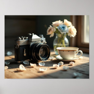 Poster Appareil Photo Vintage et Tasse de Café Esthétique