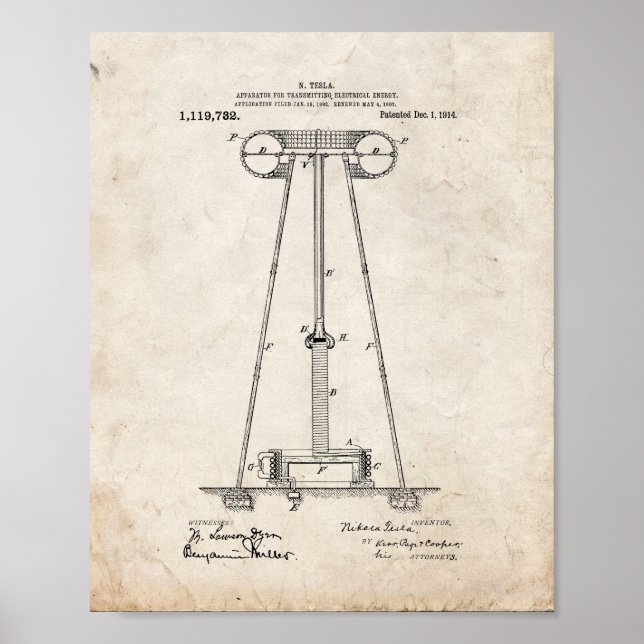Poster Appareil Tesla Pour Transmettre De L'Énergie Élect (Devant)
