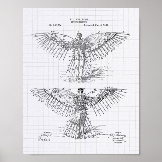 Poster Appareil volant 1889 Art breveté - Poivre à lined (Devant)