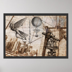 Poster Apparitions de Steampunk au-dessus du pont de