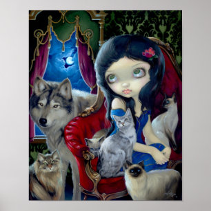 Poster Appel du loup de chat d'IMPRESSION d'ART de nuit