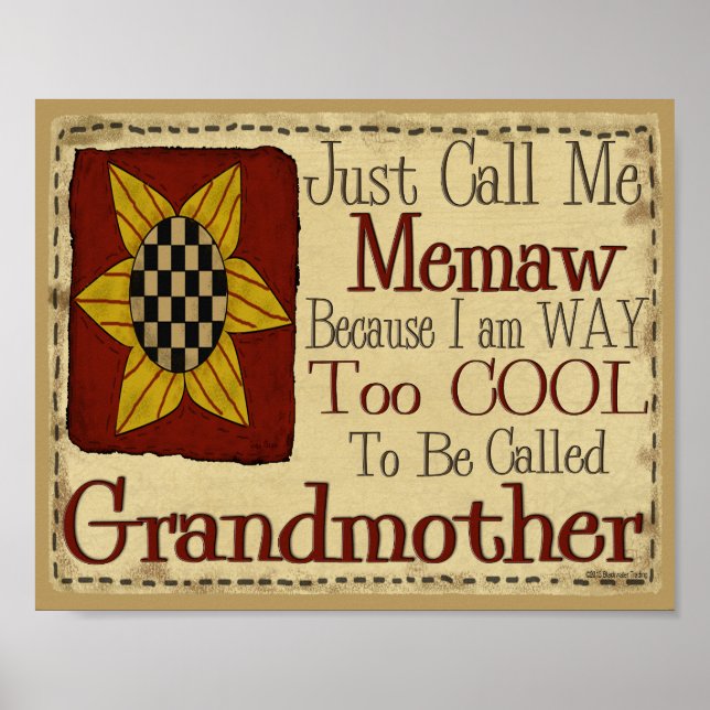 Poster Appelle-moi Memaw Je suis trop Cool pour grand-mèr (Devant)