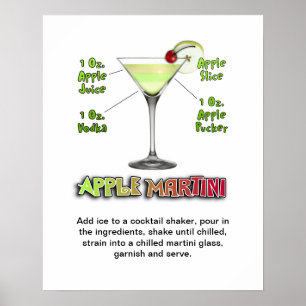 Poster Appletini - Apple Martini Cocktail Recette 16"x20"