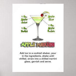 Poster Appletini - Apple Martini Cocktail Recette 18"x24"