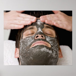 Poster Applying skincare face mask with salt