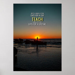 Poster Apprendre à un homme à pêcher Citation Motivationn