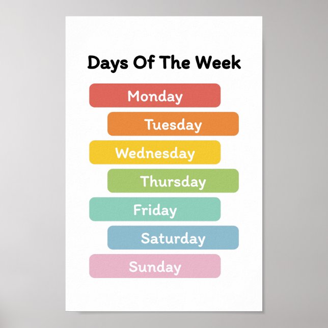 Poster Apprendre les jours de la semaine (Devant)