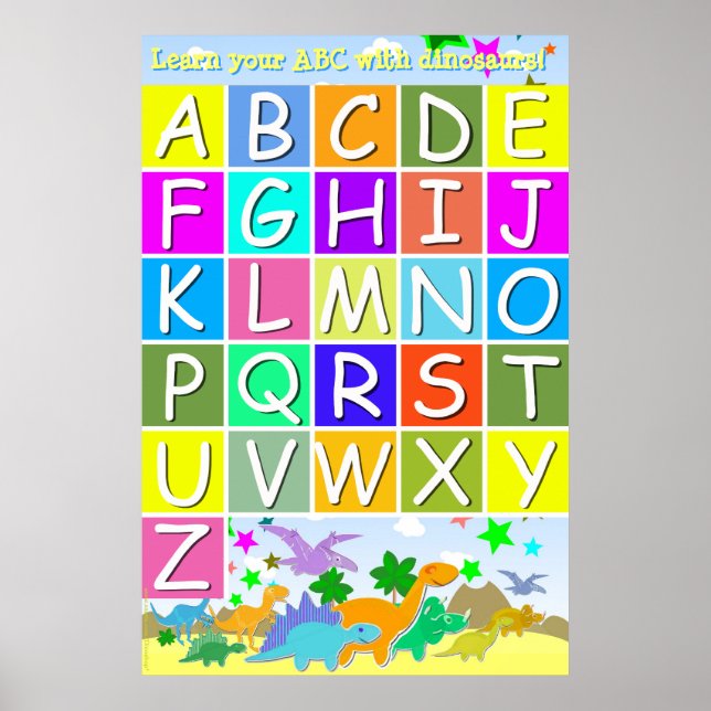 Poster Apprends tes ABC avec les dinosaures à lire les le (Devant)
