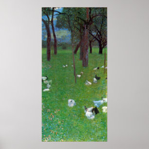 Poster Après la pluie, jardin avec des poulets par Klimt