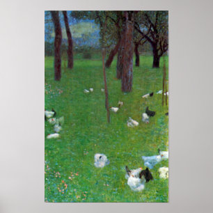 Poster Après la pluie, jardin avec des poulets par Klimt