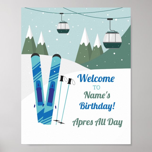 Poster Après toute la journée Ski ski Anniversaire Snow S (Devant)