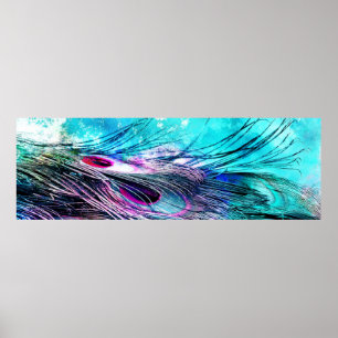 Poster Aqua Abstrait et Magenta Closeup Peacock Feathers