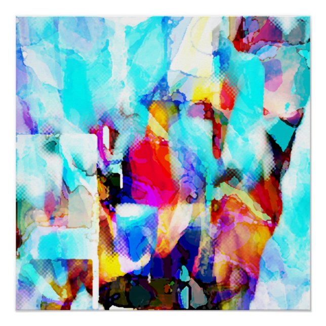 Poster Aqua Blue Rose Jaune Blanc Peinture Art Design (Devant)