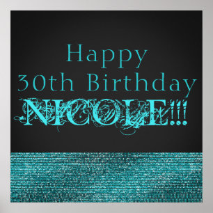 Poster Aqua Blue Sparkle Modern Glam Sequins Party Banner