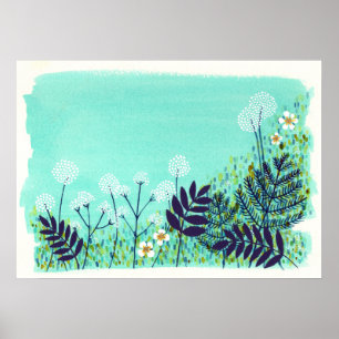 Poster Aqua Blue Wild Field Artiste aquarelle peinture