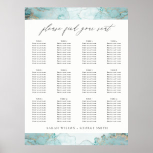 POSTER AQUA DUSKY BLUE GOLD AGATE MARIAGE SEAAT CHART