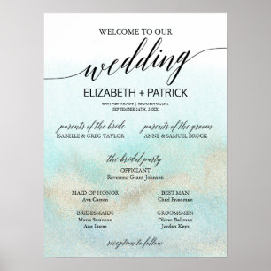 Poster Aqua & Gold Watercolor Beach Programme de petits m
