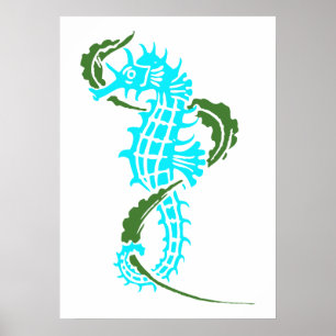 Poster Aqua marin bleu, vert et algues