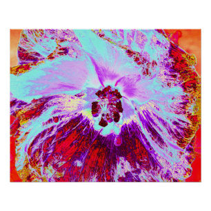 Poster Aqua tropicale Abstraite et fleur d'Hibiscus pourp