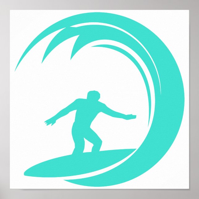 Poster Aqua Turquoise ; Blue Green Surfing (Devant)