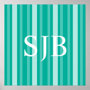 Poster Aqua Victorian Lady Stripe avec Monogramme