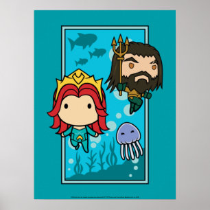 Poster Aquaman Chibi Mera & Aquaman Graphisme sous-mari