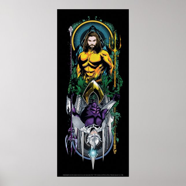 Poster Aquaman | Panneau Art Nouveau réversible Orin & Or (Devant)