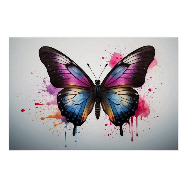 Poster *~* Aquarelle à éclaboussure papillon AP52 (Devant)