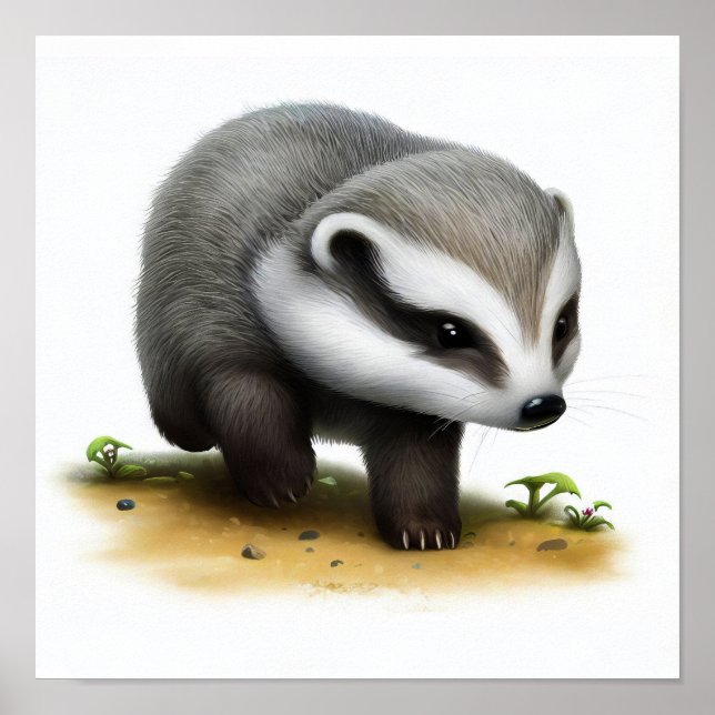 Poster Aquarelle à rendu 3D Image d'un Badger (Devant)