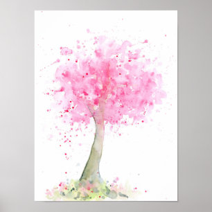 Poster Aquarelle Abstraite cerisier rose