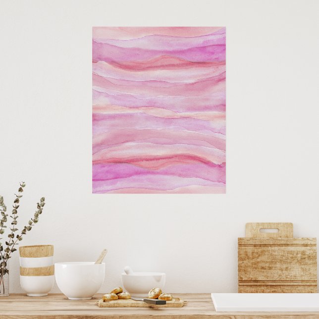 Poster Aquarelle Abstraite Couches roses Agate Art (Cuisine)