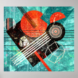 Poster Aquarelle Abstraite, formes géométriques et coloré