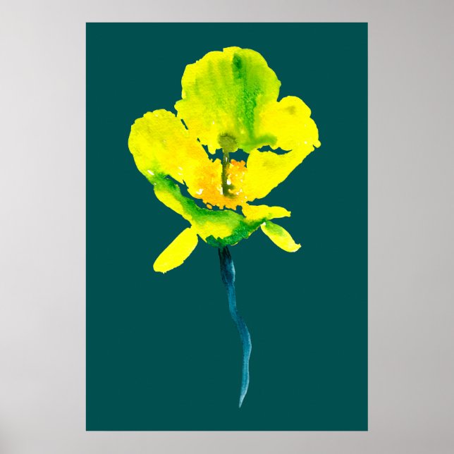 Poster Aquarelle abstraite jaune lâche floral (Devant)