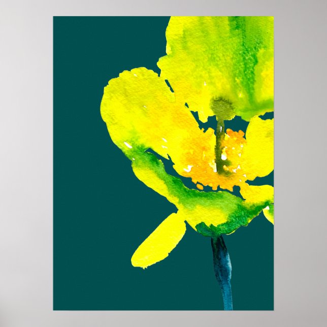 Poster Aquarelle abstraite jaune lâche floral (Devant)