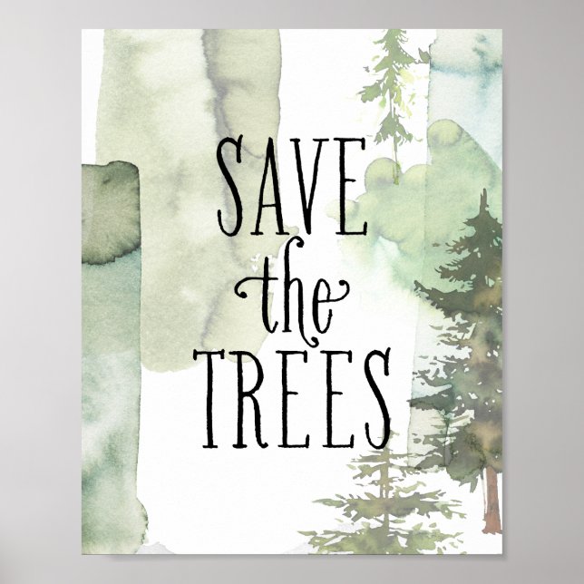 Poster Aquarelle Abstraite moderne Sauvez Les Arbres (Devant)