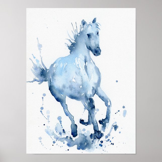 Poster Aquarelle Abstraite peinture à galop de cheval (Devant)