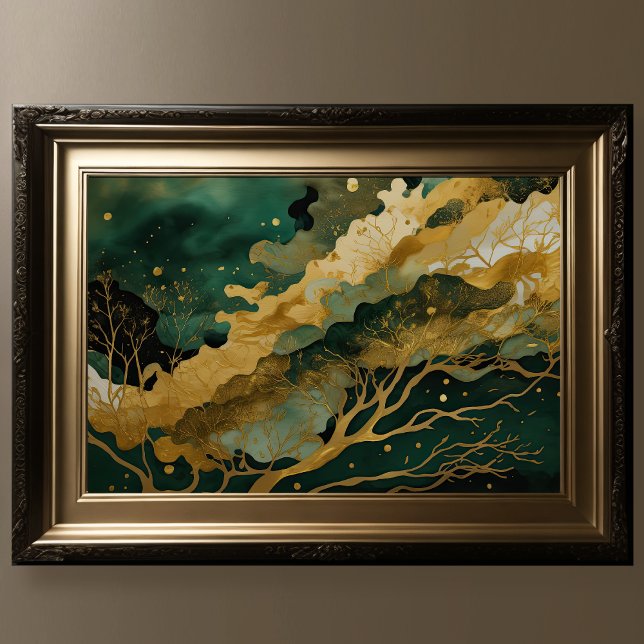 Poster Aquarelle Abstraite peinture de paysage Gold II (Créateur téléchargé)
