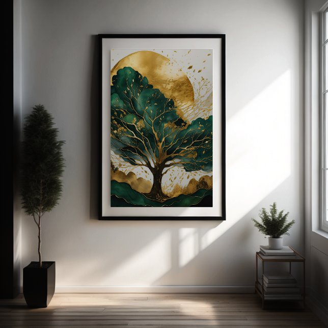 Poster Aquarelle Abstraite peinture de paysage Gold II (Créateur téléchargé)