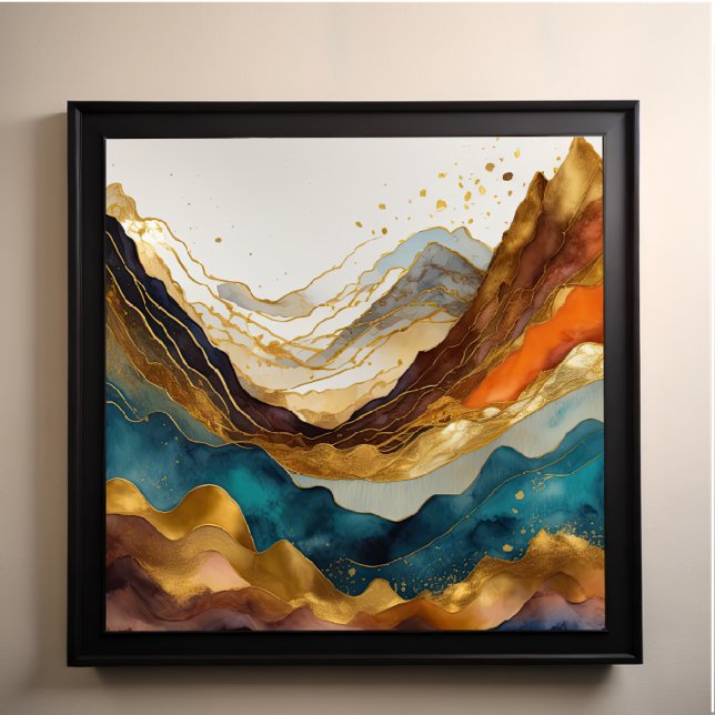 Poster Aquarelle Abstraite peinture de paysage or 1:1 (Créateur téléchargé)