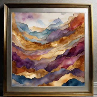 Poster Aquarelle Abstraite peinture de paysage or 1:1